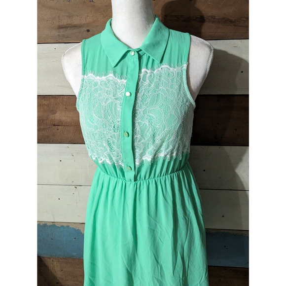 Pink Owl Apparel Mint Green and Cream Floral Lace Dress Size Medium Western D - Picture 2 of 5